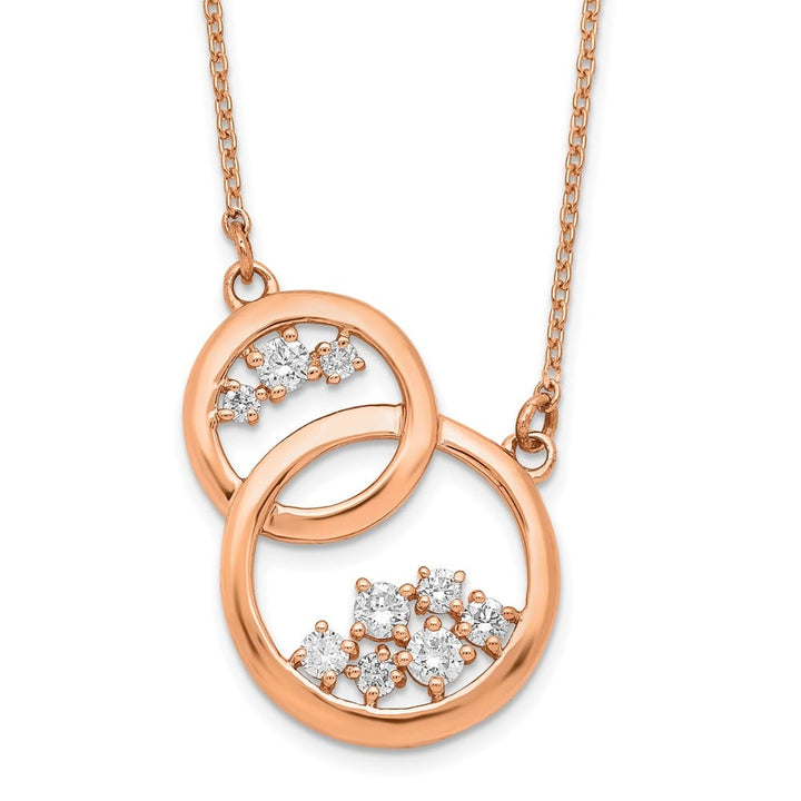 14K Rose Gold 1/4 carat Diamond Interlocked Circles 18 inch Necklace