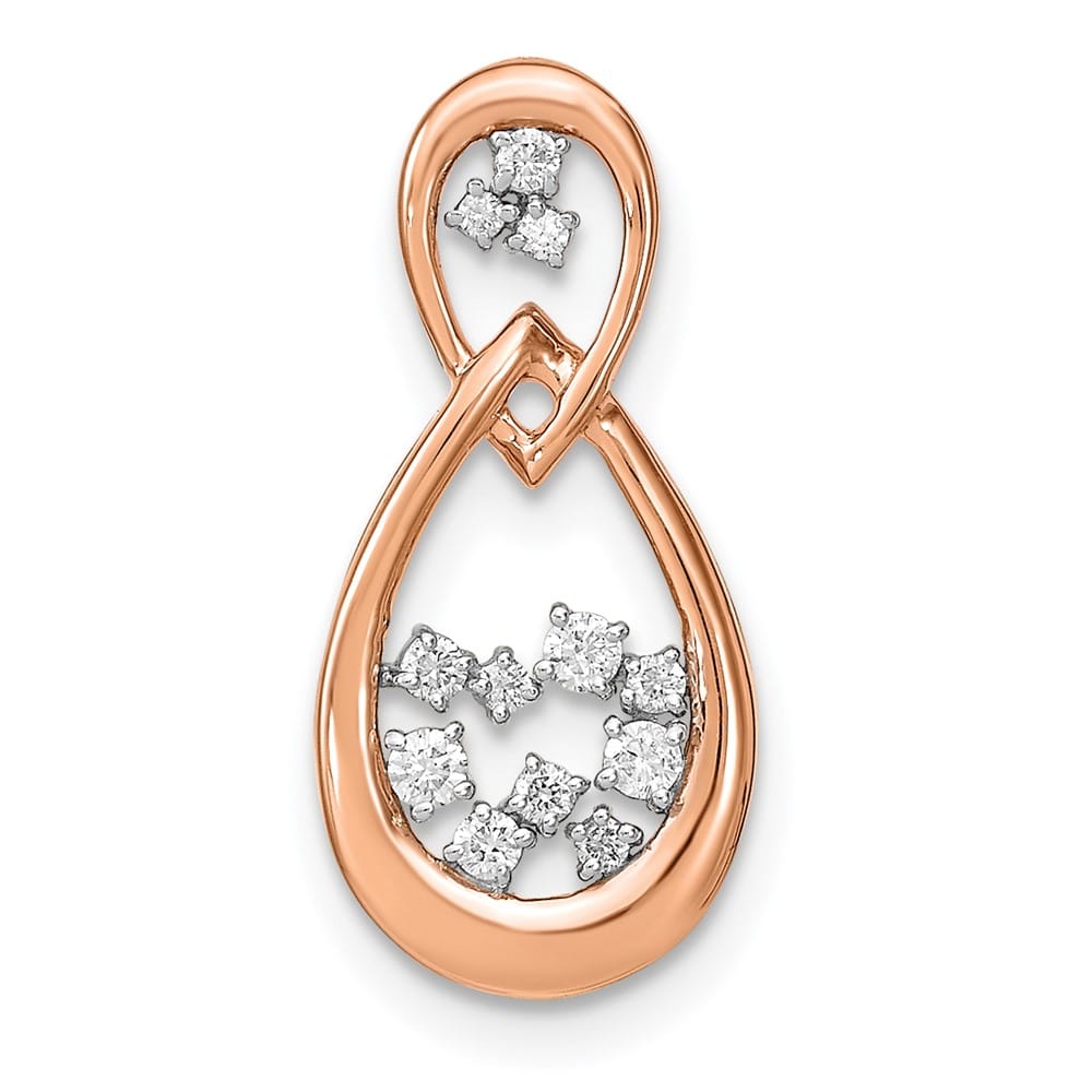 14K Rose Gold 1/8 ct Diamond Double Teardrop Chain Slide