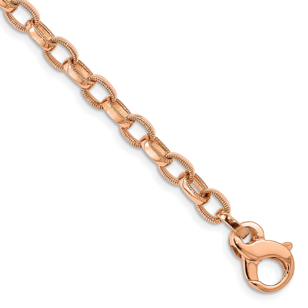 14K Rose Gold 5mm Hand with Ridged Edge Link Fancy Lobster Clasp