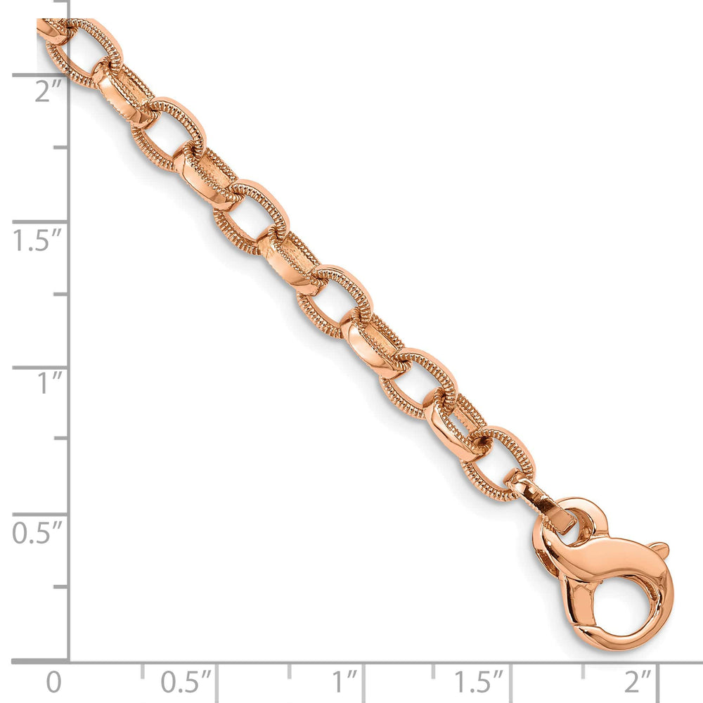 14K Rose Gold 5mm Hand with Ridged Edge Link Fancy Lobster Clasp