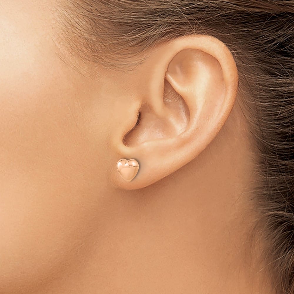 14K Rose Gold 8.6mm Polished Heart Post Earrings, view 3 of 4