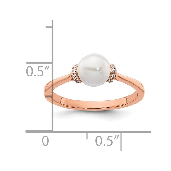 14k Rose Gold Diamond and White Freshwater Cultured Pearl Ring Size 7