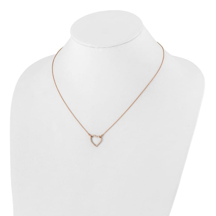 14K Rose Gold Polished 1/5 carat Diamond Heart 18 inch Necklace