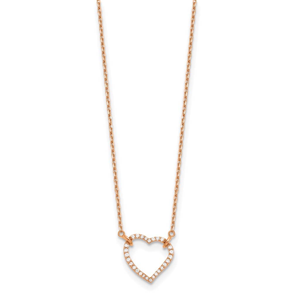 14K Rose Gold Polished 1/5 carat Diamond Heart 18 inch Necklace