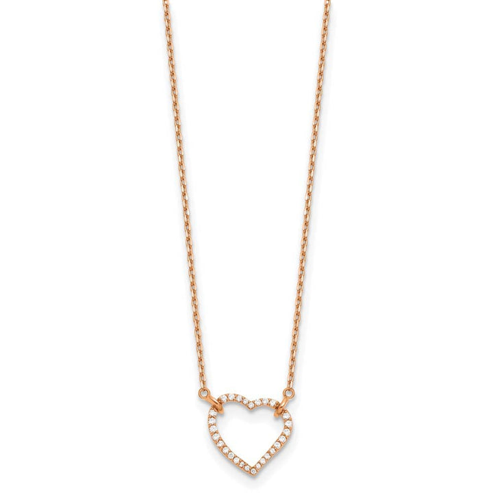 14K Rose Gold Polished 1/5 carat Diamond Heart 18 inch Necklace