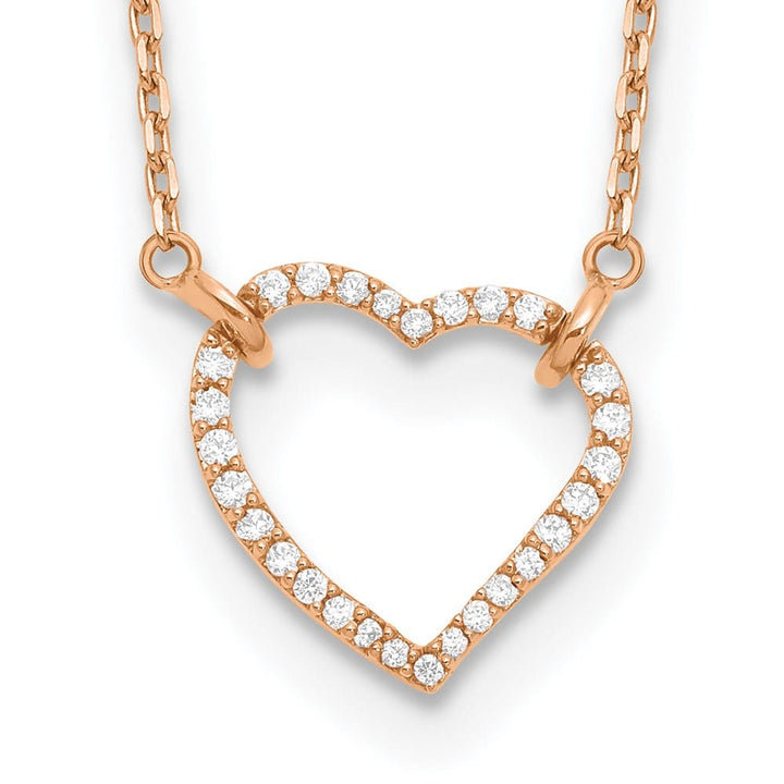 14K Rose Gold Polished 1/5 carat Diamond Heart 18 inch Necklace