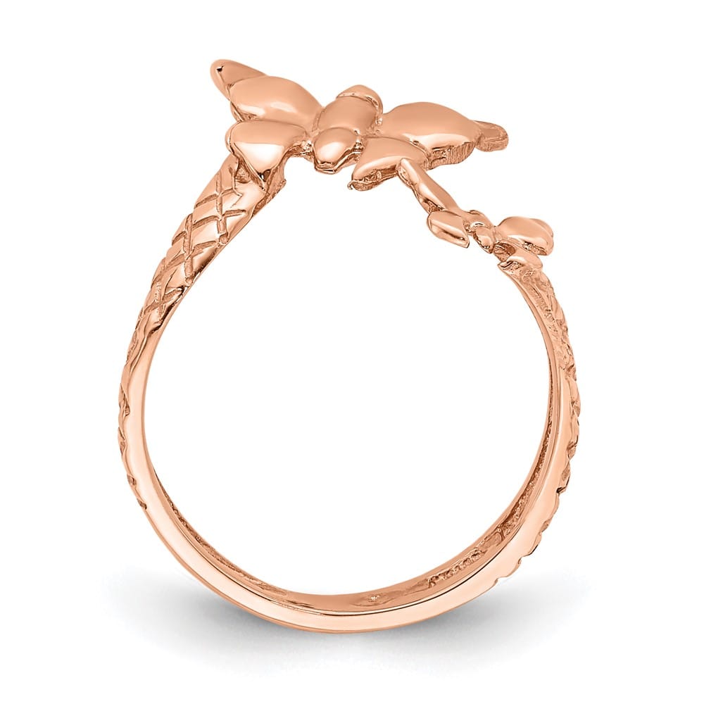14k Rose Gold Polished and Textured 2 Butterflies Toe Ring