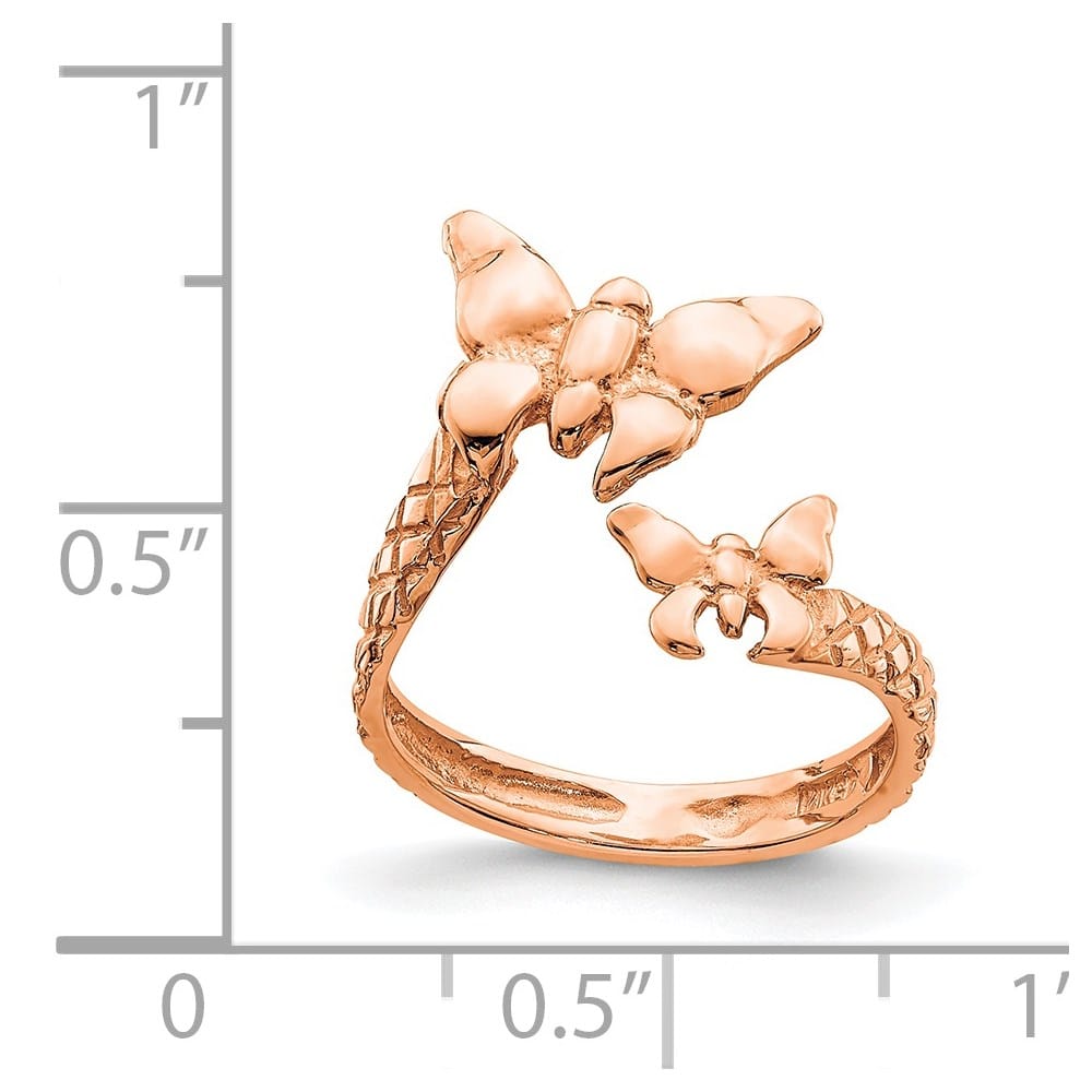 14k Rose Gold Polished and Textured 2 Butterflies Toe Ring