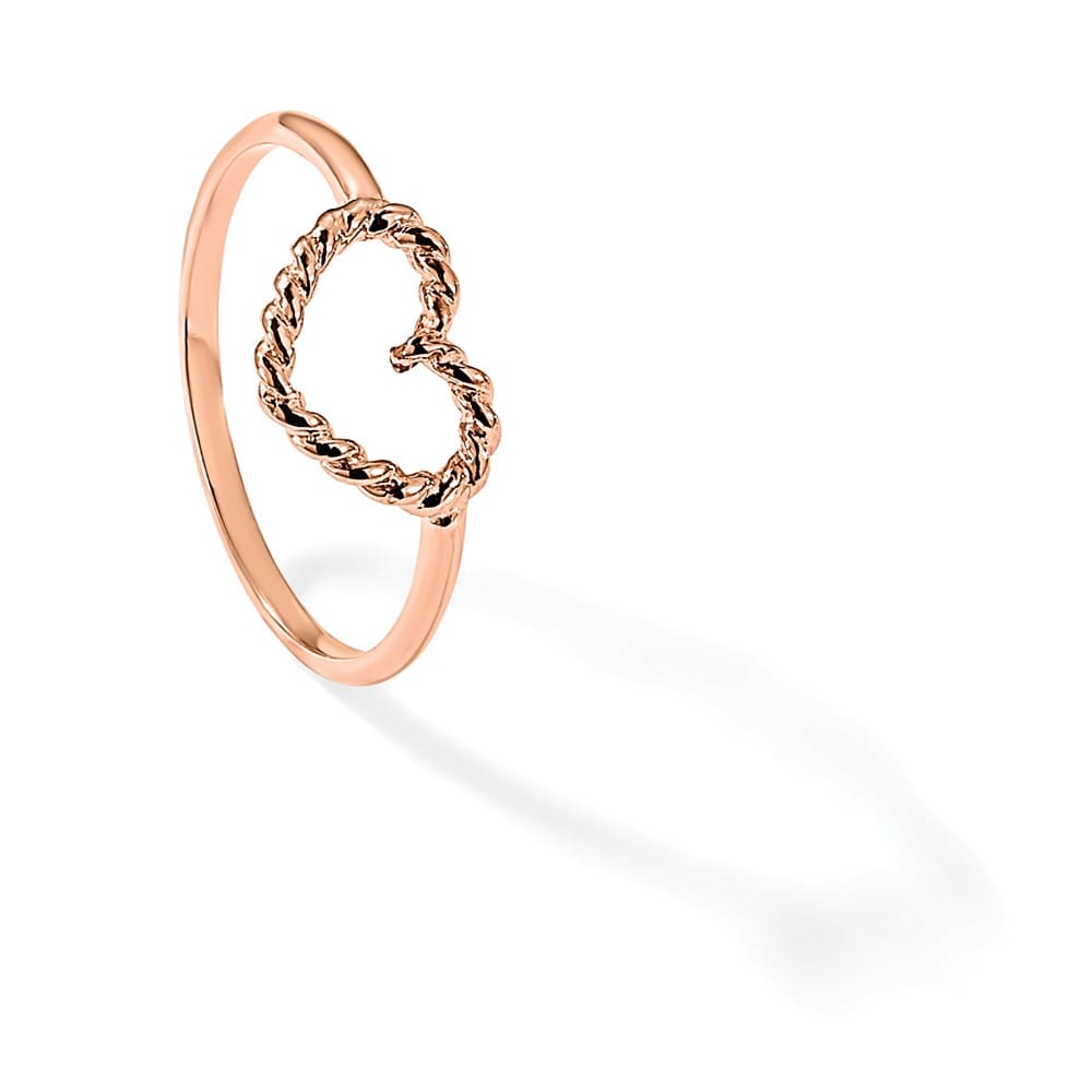 14k Rose Gold Polished and Textured Heart Ring