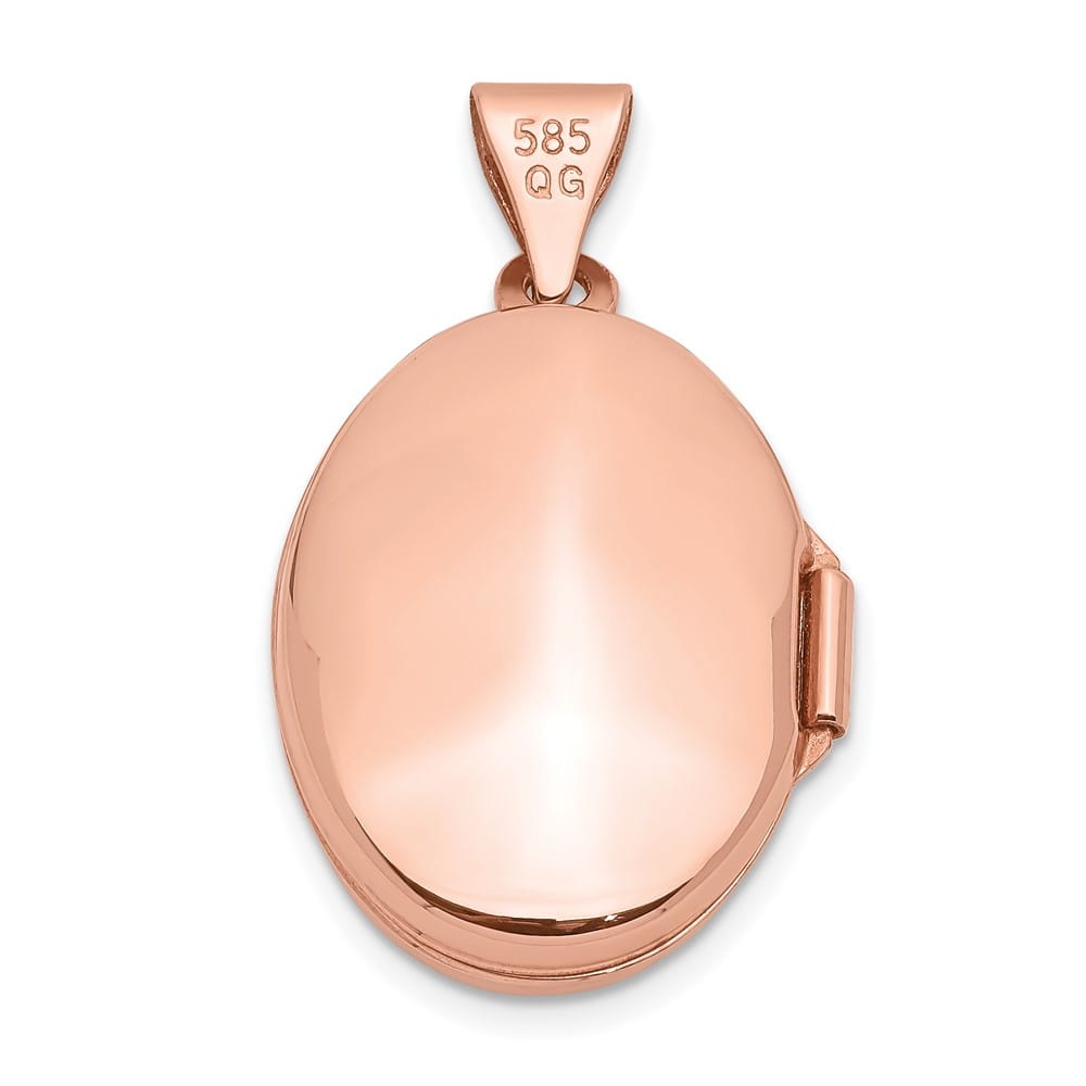 14K Rose Gold Polished Plain 17mm Oval Locket