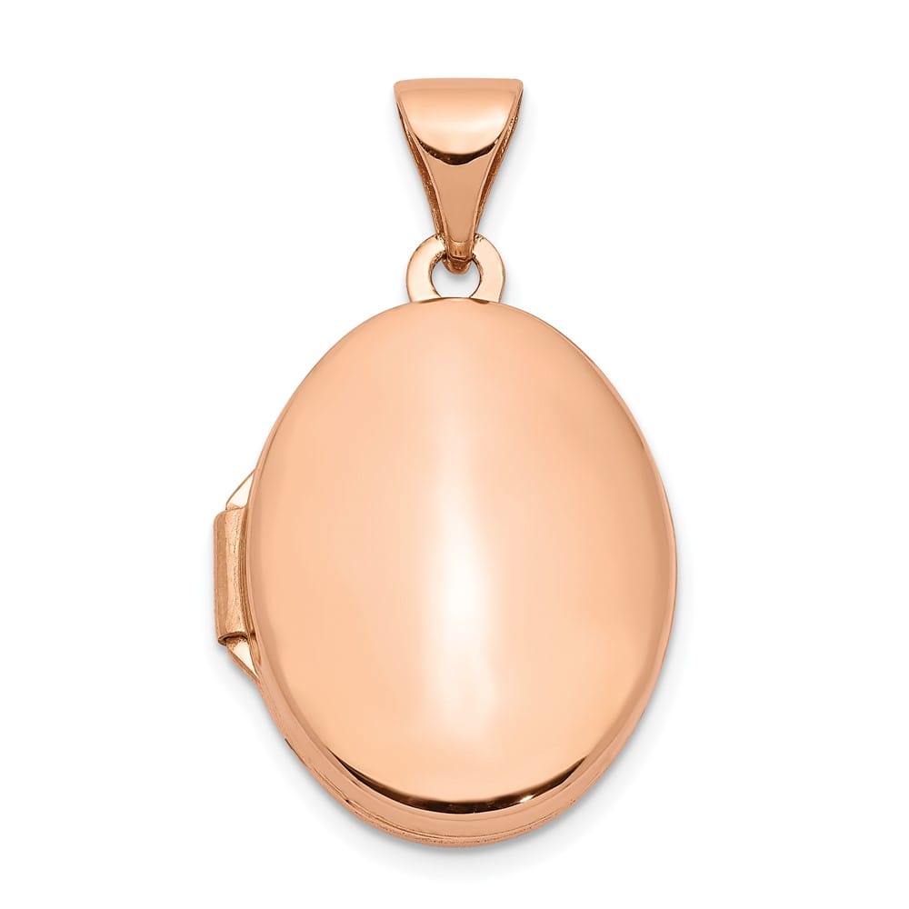 14K Rose Gold Polished Plain 17mm Oval Locket