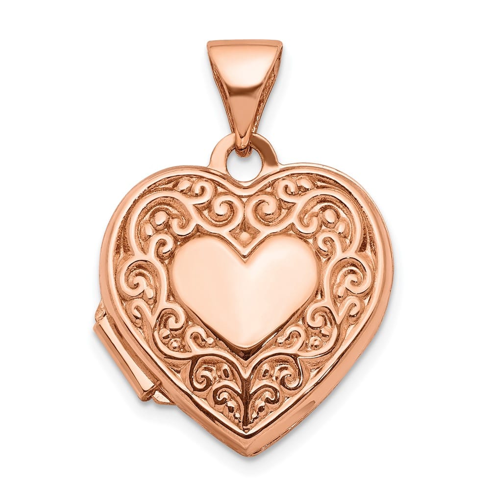 14K Rose Gold Polished Scrolled 15mm Heart Locket