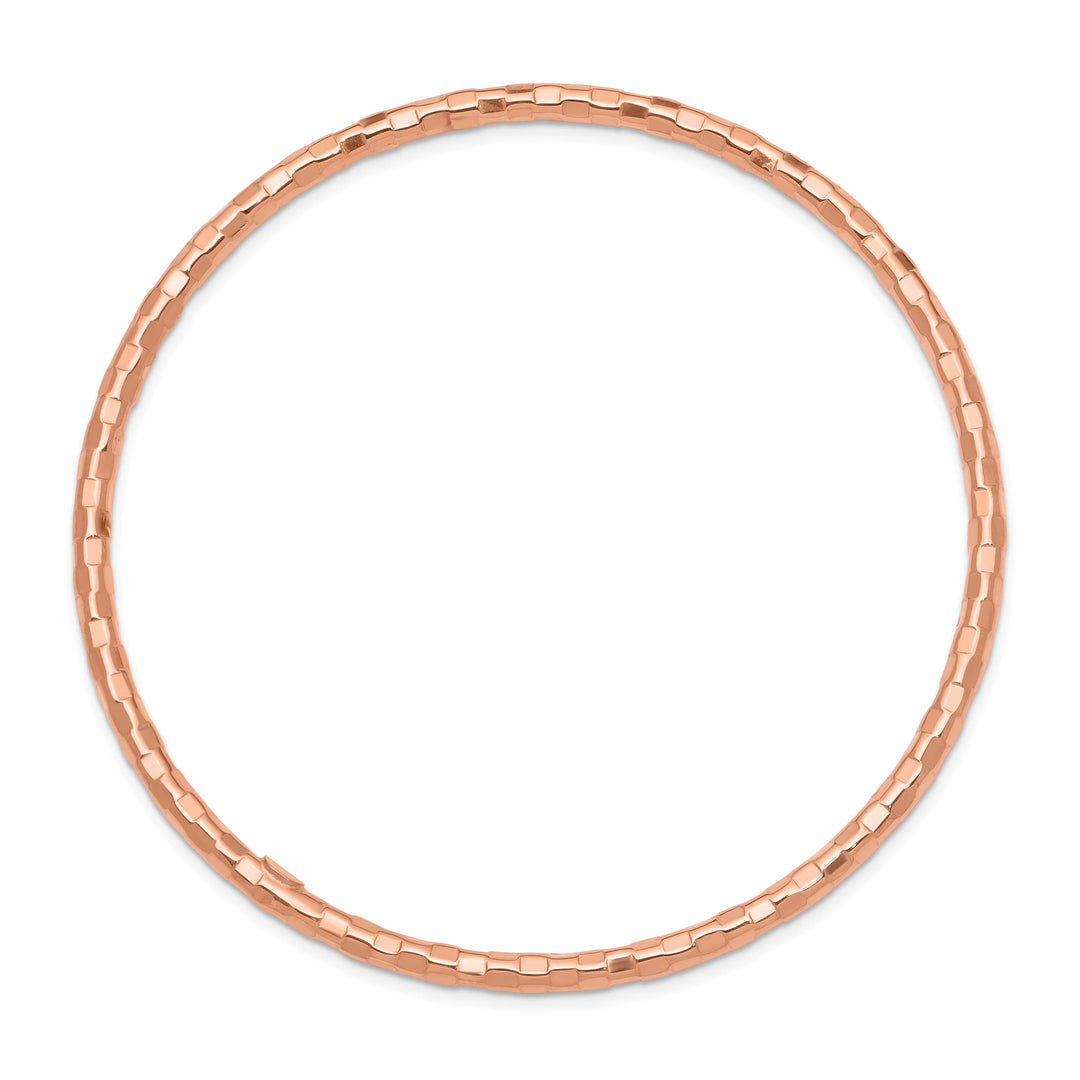 14K Rose Gold Polished Textured 3.00mm Slip-on Round Bangle Bracelet