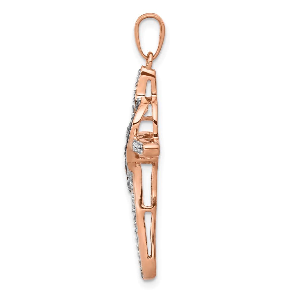 14K Rose Gold Red and White 1/4 CT Diamond Cross with Heart Pendant