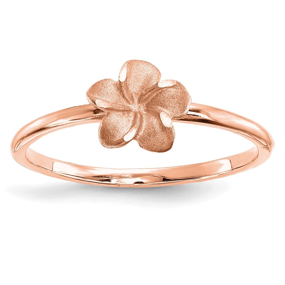 14k Rose Gold Satin and D.C. Plumeria Ring Stock Size 7 Ring Are Refundable