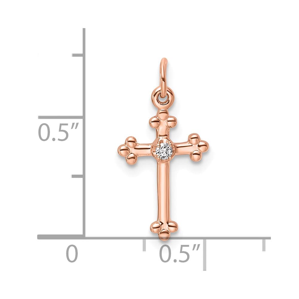 14K Rose Gold Small Diamond Budded Cross Pendant