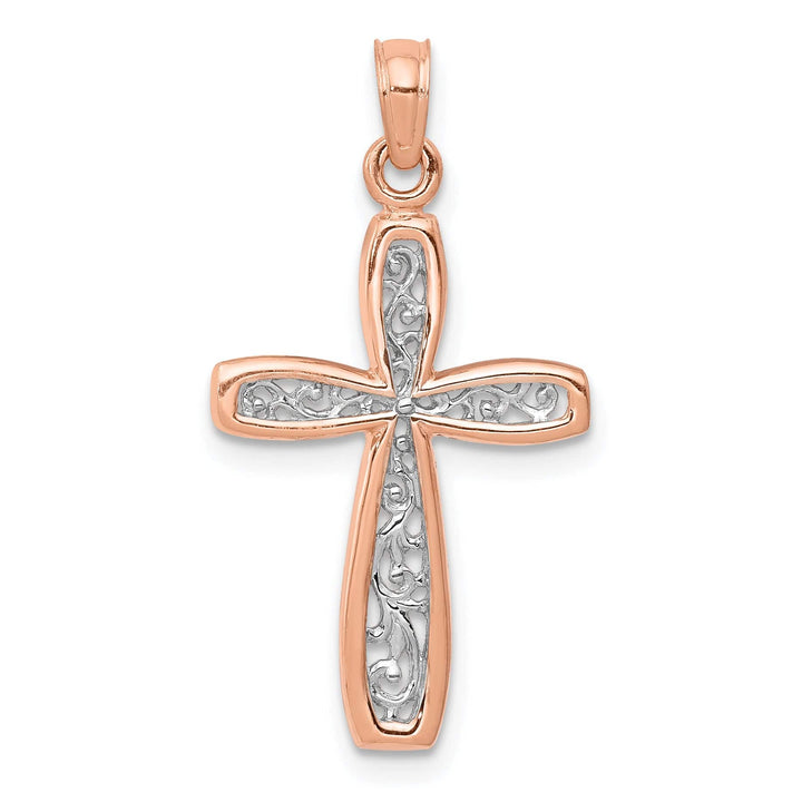 Lovely Rita's 14K Rose Gold Timeless Filigree Center Design Latin Cross Pendant