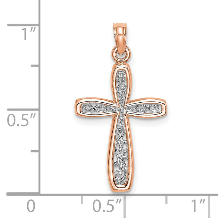 Lovely Rita's 14K Rose Gold Timeless Filigree Center Design Latin Cross Pendant