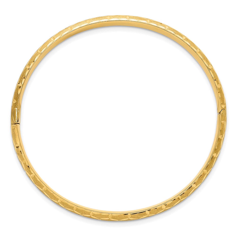 14k Satin Diamond-cut 6.20mm Hinged Round Bangle Bracelet