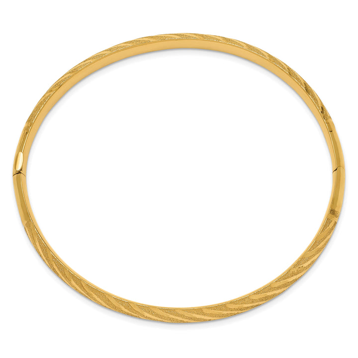 14k Textured Diamond-cut 6.20mm Twisted Hinged Oval Bangle Bracelet