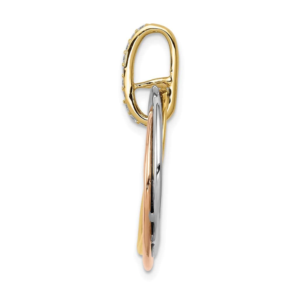 14K Tri-Color Gold 1/10 ct Diamond Three Intertwined Pendant
