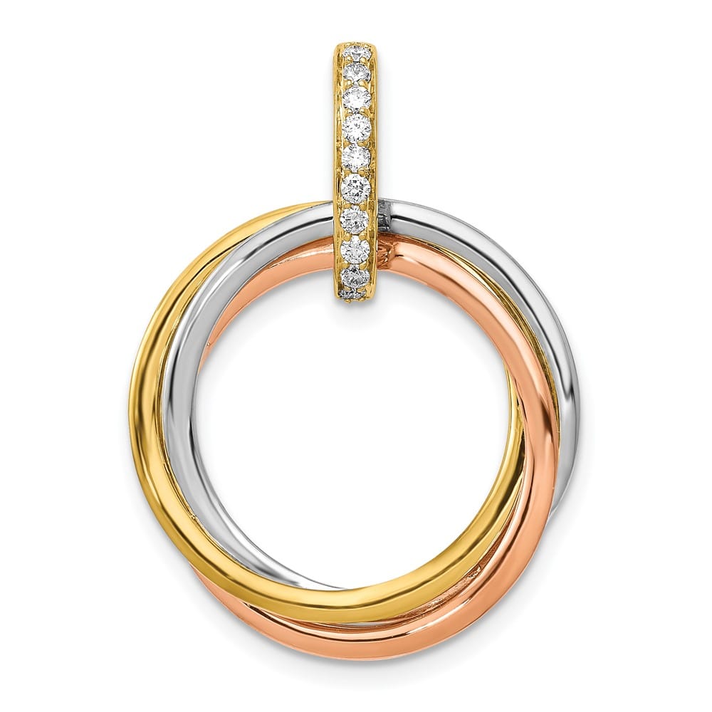 14K Tri-Color Gold 1/10 ct Diamond Three Intertwined Pendant