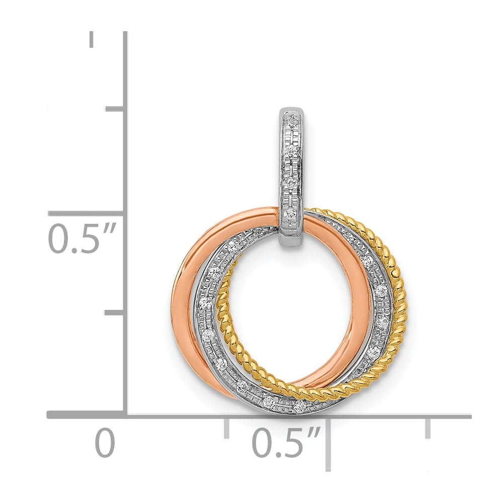 14K Tri-Color Gold 1/20 ct Diamond Three Intertwined Pendant