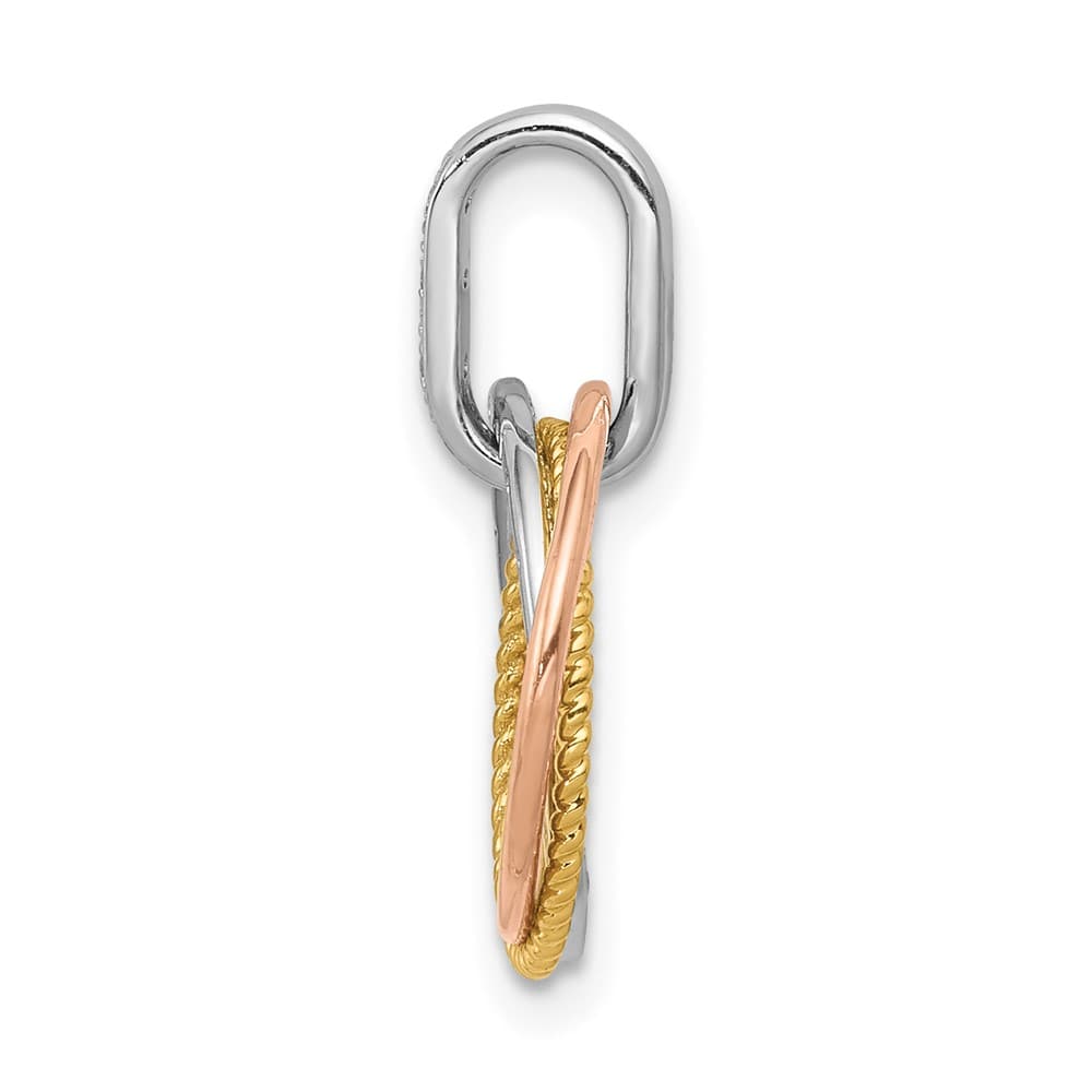 14K Tri-Color Gold 1/20 ct Diamond Three Intertwined Pendant