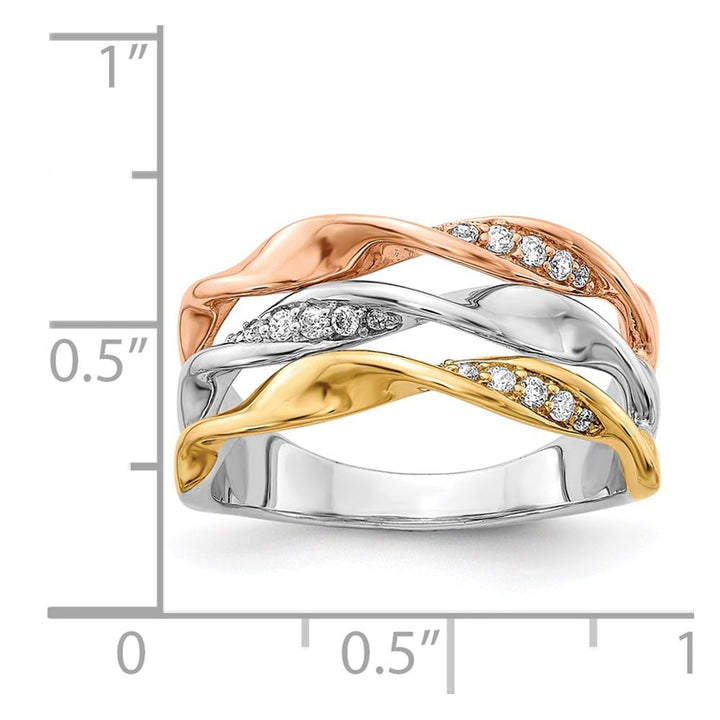 14k Tri-Color Gold 1/6 Carat Diamond Fancy Triple-Strand Twist Ring