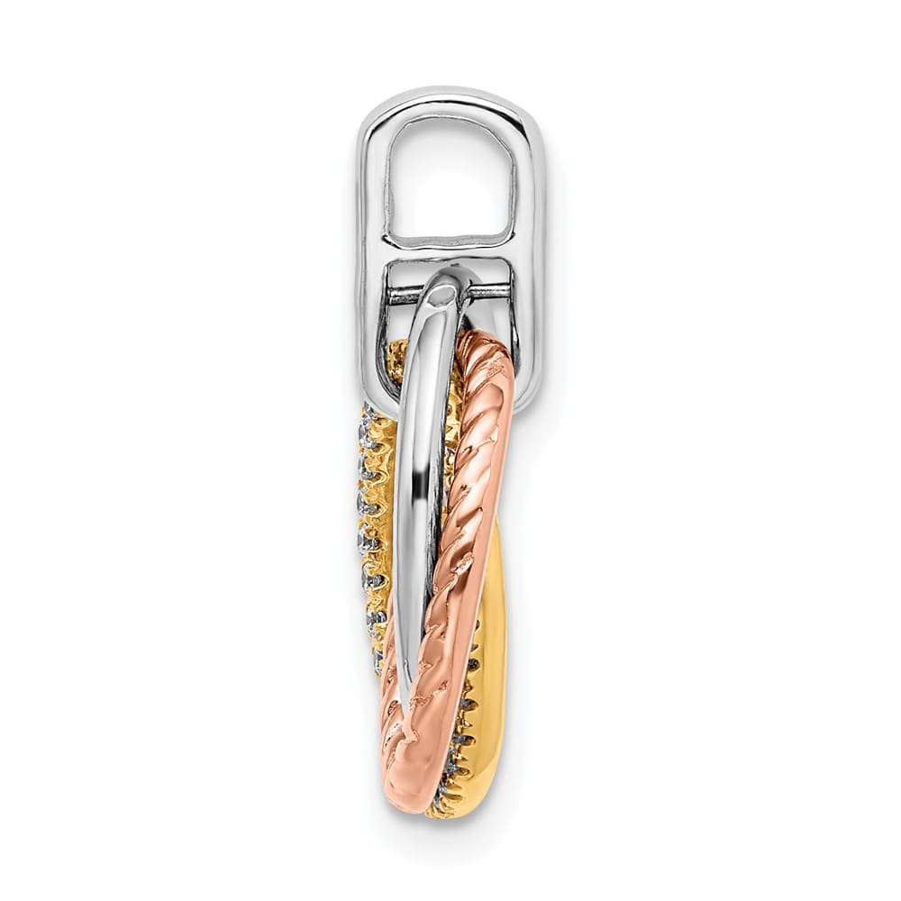 14K Tri-Color Gold 1/6 ct Diamond Three Oval Dangle Pendant