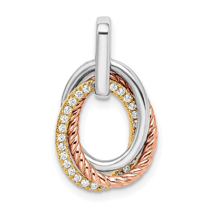14K Tri-Color Gold 1/6 ct Diamond Three Oval Dangle Pendant