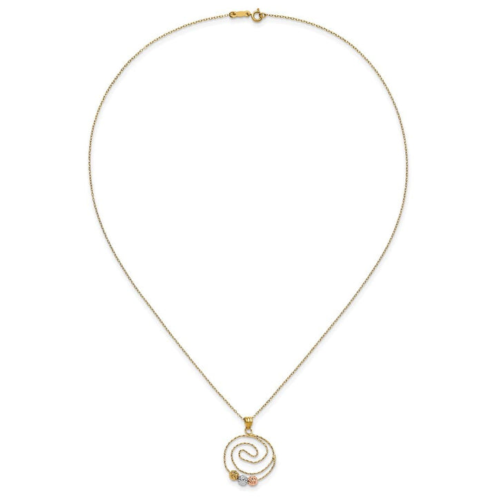 14K Tri-Color Gold D.C. Beads on Spiral Pendant 18 inch Necklace