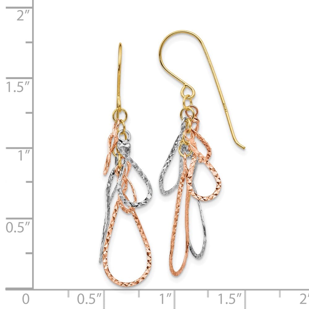 14K Tri-Color Gold D.C. Teardrops Dangle French Hook Earrings, view 4 of 4