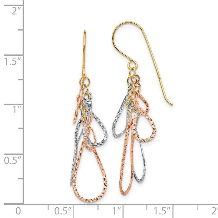 14K Tri-Color Gold D.C. Teardrops Dangle French Hook Earrings, view 4 of 4