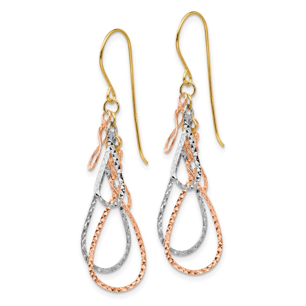 14K Tri-Color Gold D.C. Teardrops Dangle French Hook Earrings, view 2 of 4