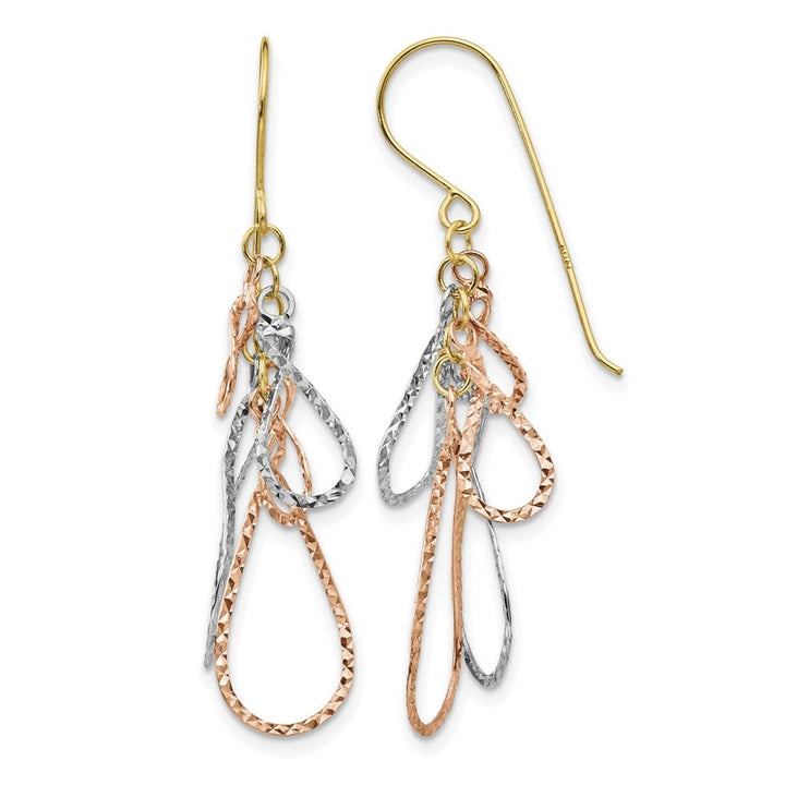 14K Tri-Color Gold D.C. Teardrops Dangle French Hook Earrings, view 1 of 4