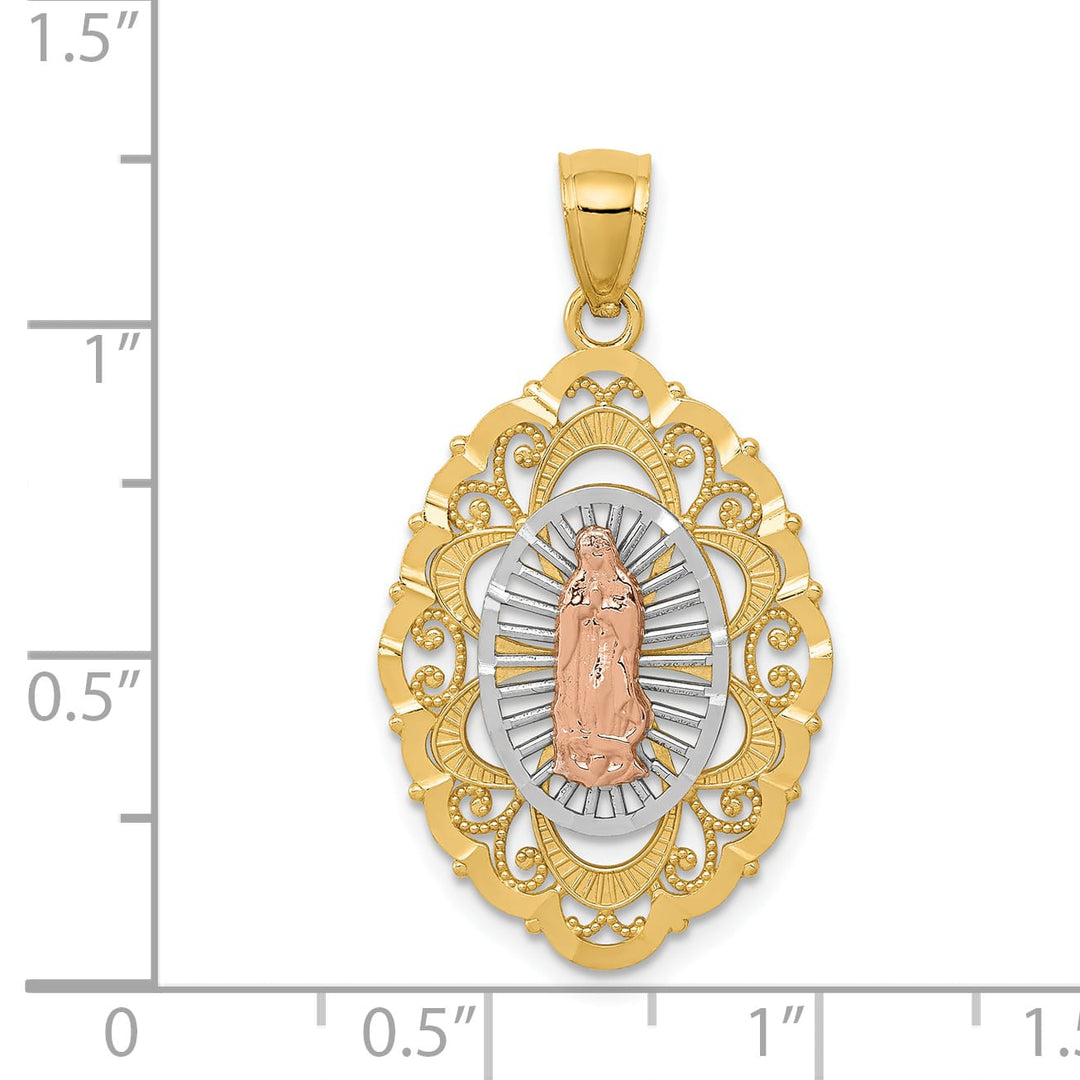 14K Tri-Color Gold Our Lady of Guadalupe Oval Pendant