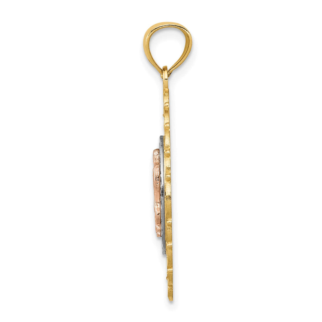14K Tri-Color Gold Our Lady of Guadalupe Oval Pendant