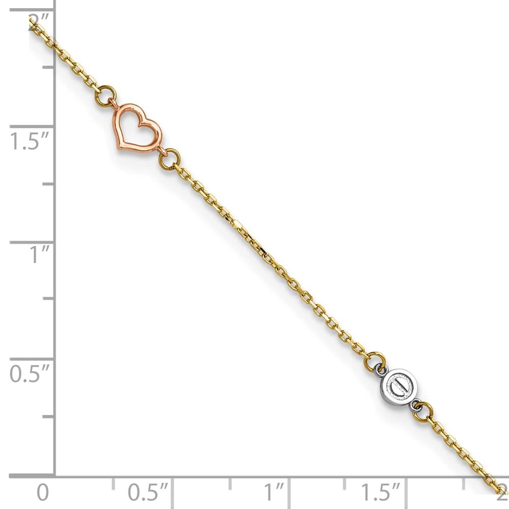 14K Tri-Color Gold Polished Hearts and Circles Anklet