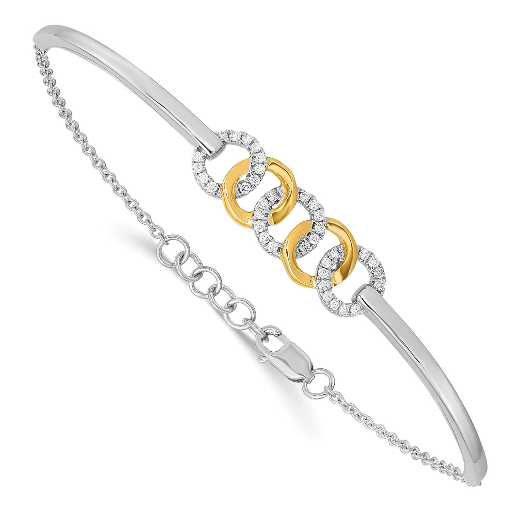 14k Two-tone 1/5 carat Diamond Circles Half-Bangle 7 inch Bracelet