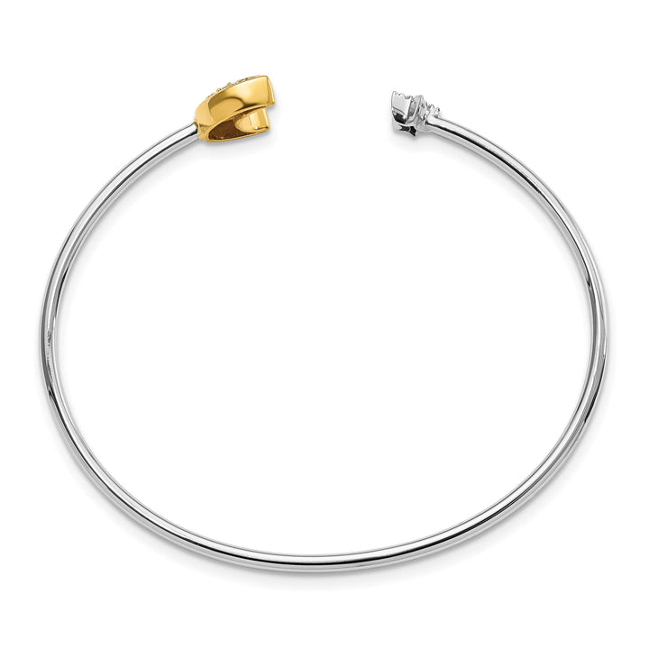 14k Two-tone 1/6 carat Diamond Moon and Star Cuff Bangle Bracelet