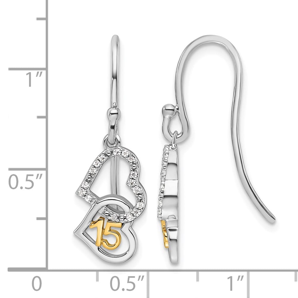 14K Two-Tone Gold 1/10 carat Diamond 15 Heart Dangle Hook Earrings, view 3 of 3