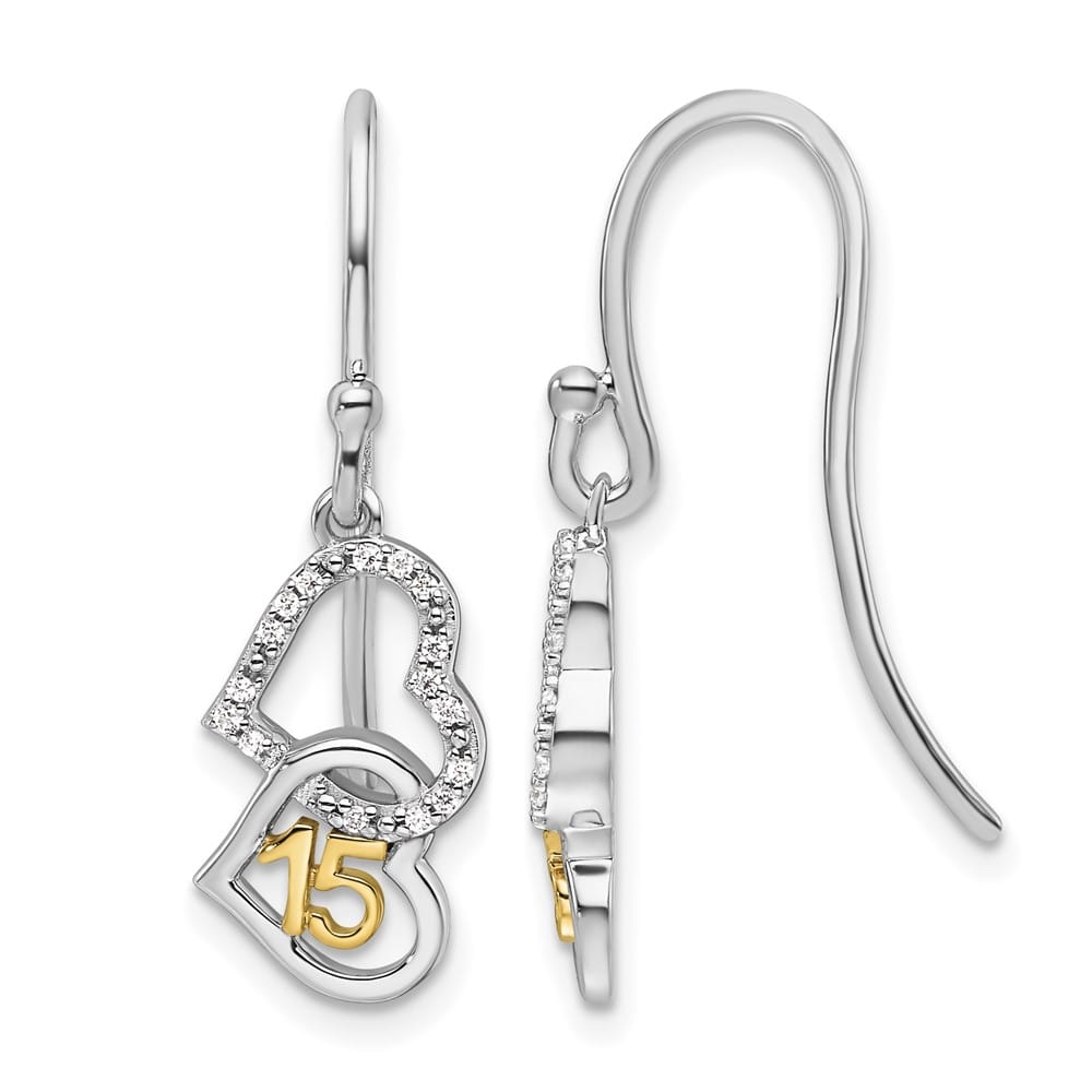 14K Two-Tone Gold 1/10 carat Diamond 15 Heart Dangle Hook Earrings, view 1 of 3