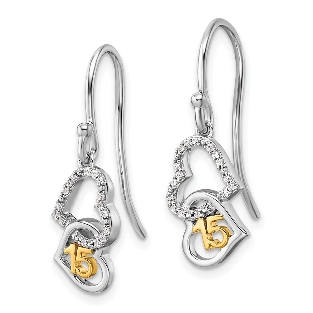 14K Two-Tone Gold 1/10 carat Diamond 15 Heart Dangle Hook Earrings, view 2 of 3