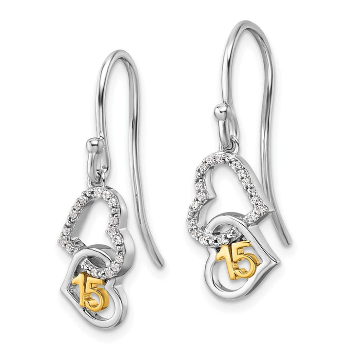 14K Two-Tone Gold 1/10 carat Diamond 15 Heart Dangle Hook Earrings, view 2 of 3