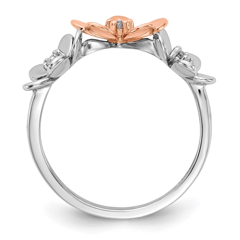 14k Two-Tone Gold 1/10 Carat Diamond Flower Rose Ring