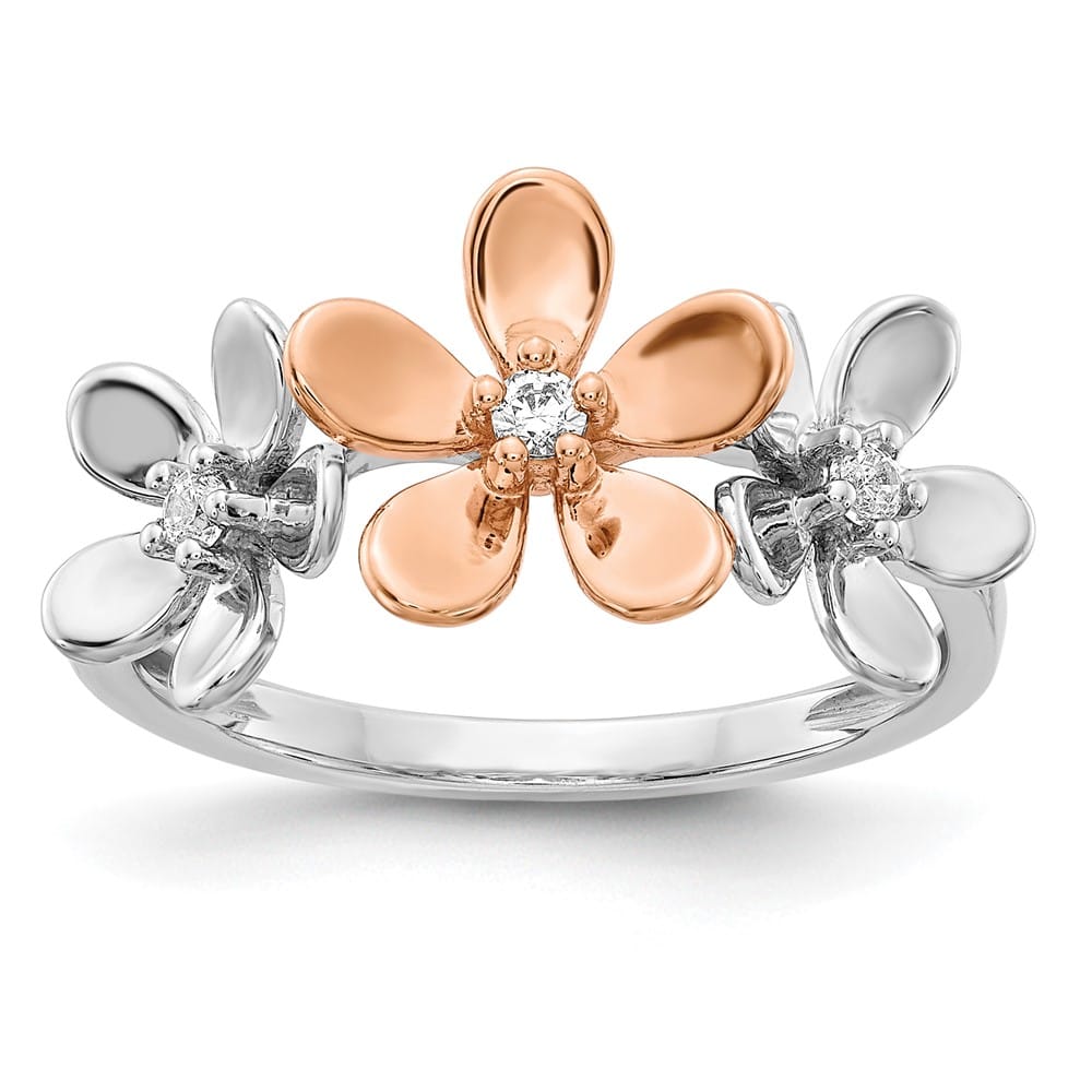 14k Two-Tone Gold 1/10 Carat Diamond Flower Rose Ring