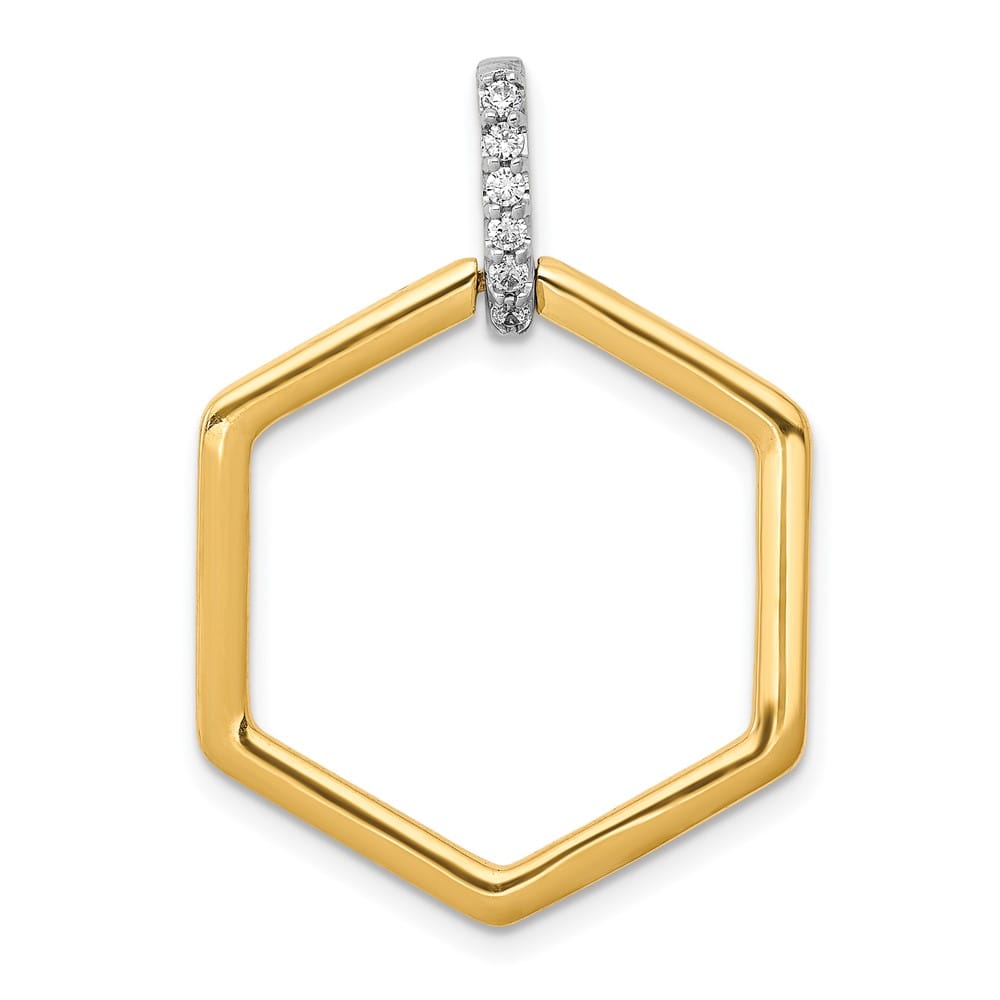 14K Two-Tone Gold 1/15 ct Diamond Fancy Hexagon Pendant