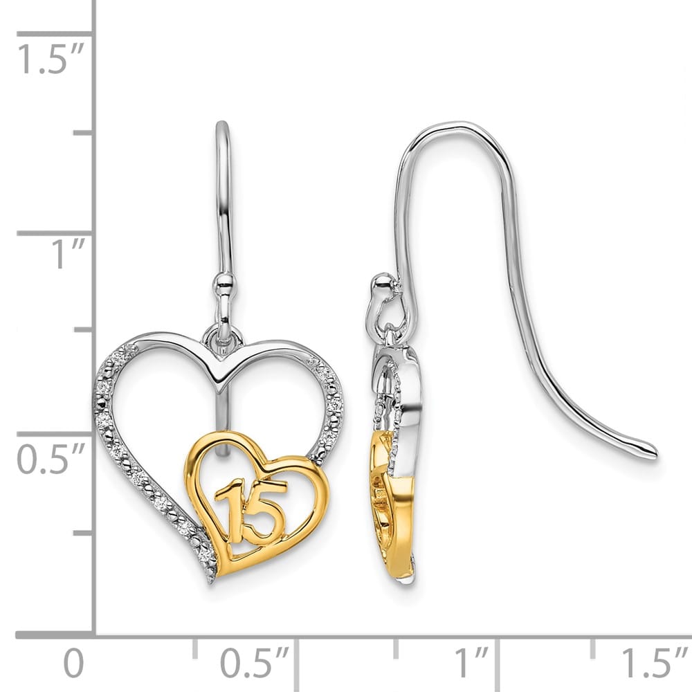 14K Two-Tone Gold 1/20 carat Diamond 15 Heart Dangle Hook Earrings, view 3 of 3