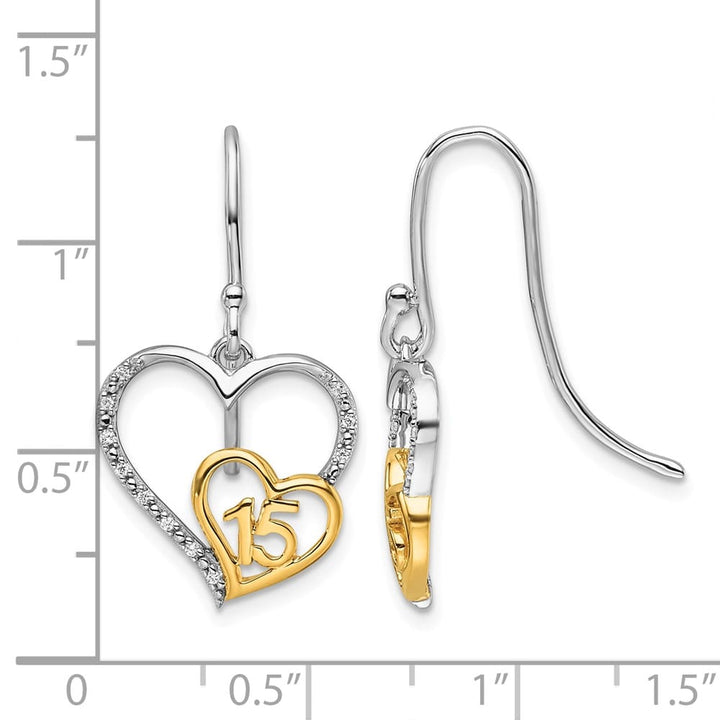 14K Two-Tone Gold 1/20 carat Diamond 15 Heart Dangle Hook Earrings, view 3 of 3